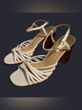 Ann Taylor Cream Strappy Block Heel Sandals